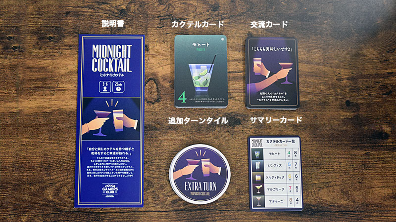 MIDNIGHT COCKTAIL ミッドナイトカクテル　ボードゲーム　内容物